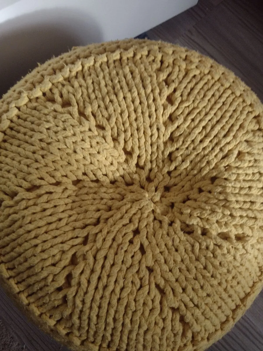 Yellow knitted bean foot stool/floor cushion - Image 1