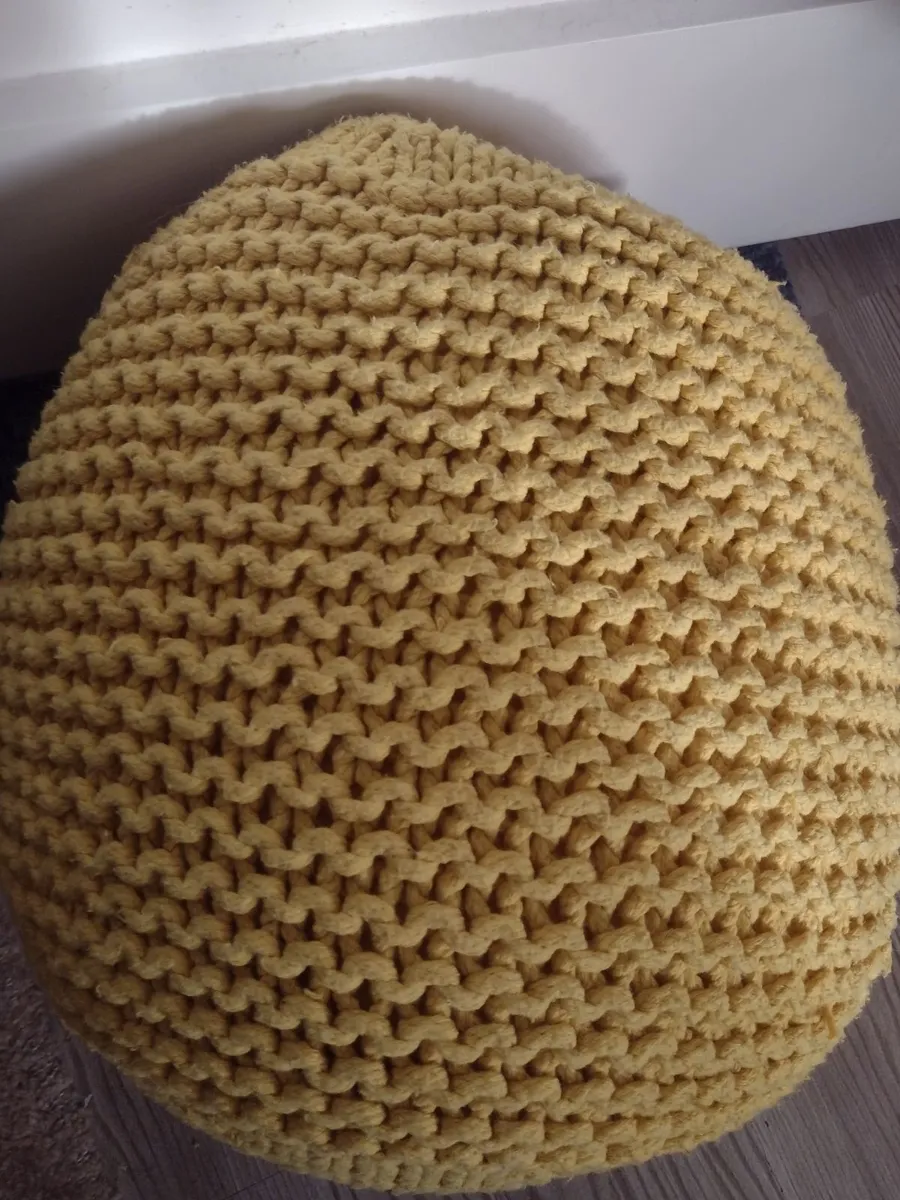 Yellow knitted bean foot stool/floor cushion - Image 2