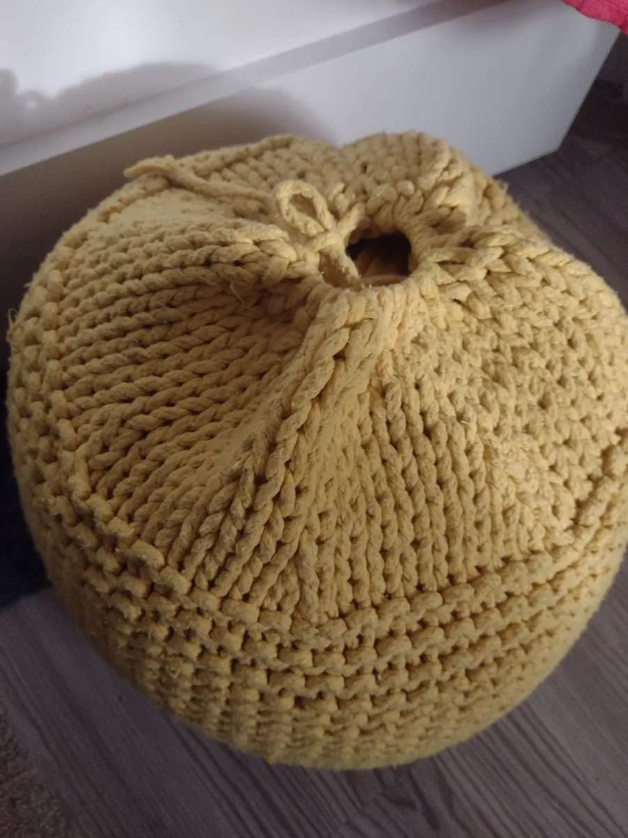 Yellow knitted bean foot stool/floor cushion - Image 3