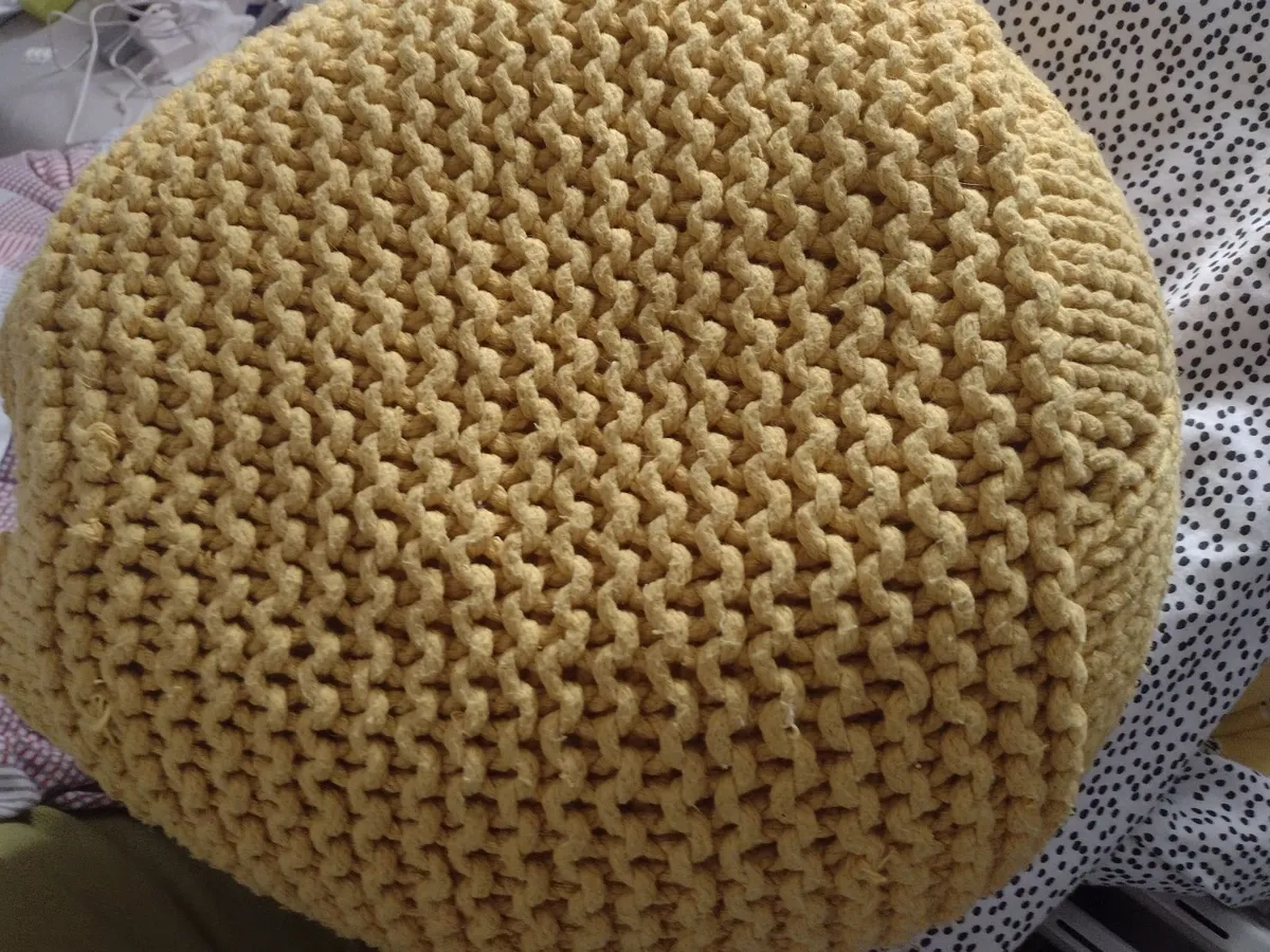 Yellow knitted bean foot stool/floor cushion - Image 4