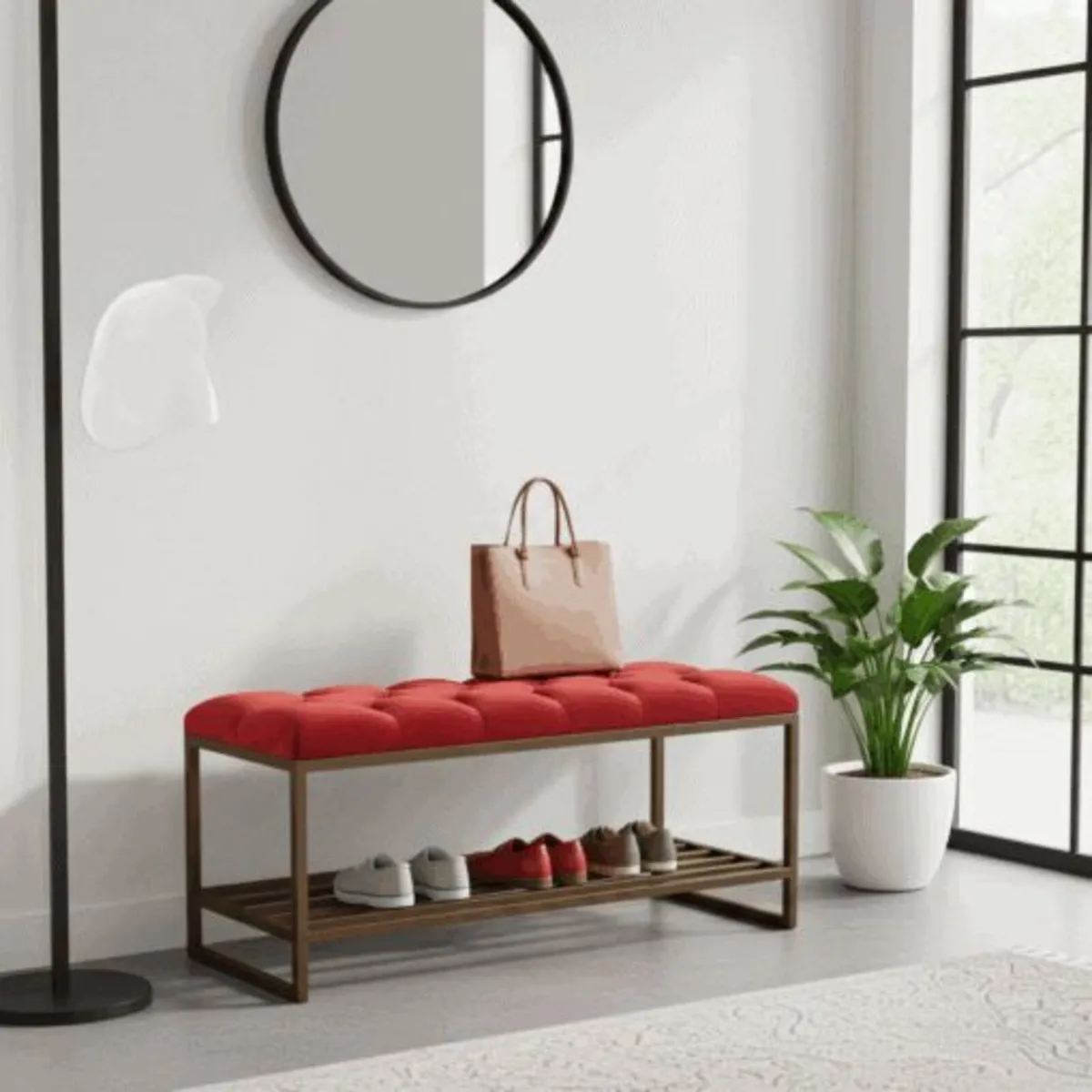 Teal Velvet Upholstered Bench / Shoe Rack - Image 3