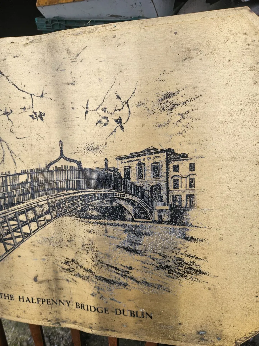 Vintage Brass Etching of The Halfpenny Bridge Dubl - Image 3