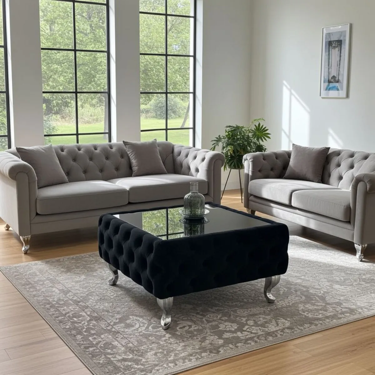 Chesterfield Velvet Square Coffee Table with glass - Image 2