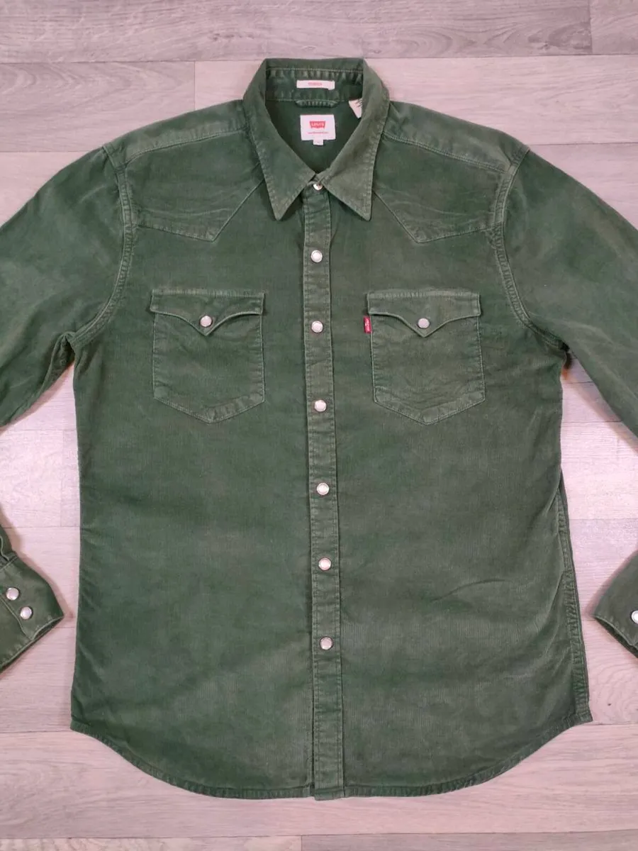 Levis Stretch Corduroy Western Shirt Mens Medium - Image 2