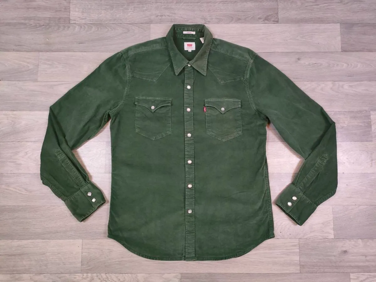 Levis Stretch Corduroy Western Shirt Mens Medium - Image 1