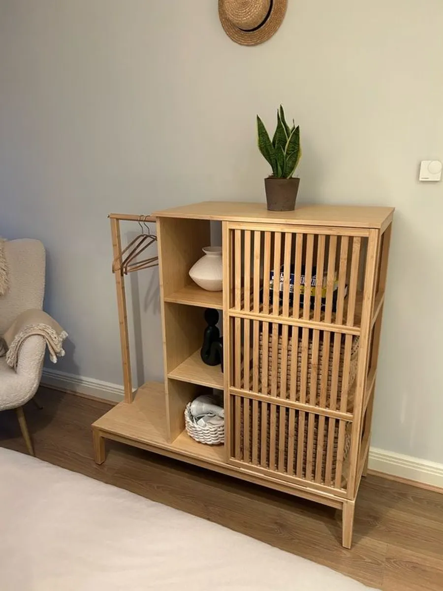 IKEA Open wardrobe with sliding door, bamboo - Image 1