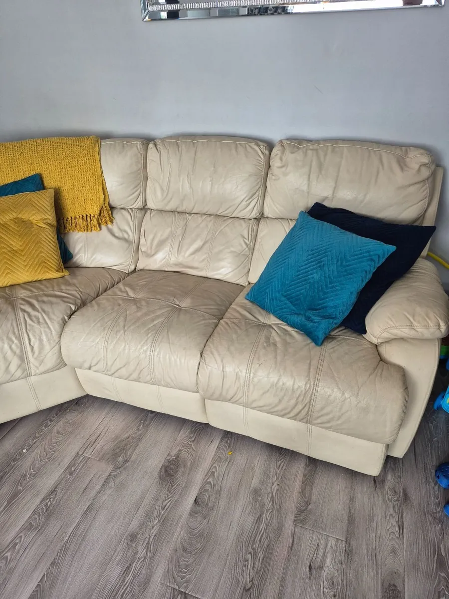 Corner cream leather couch - Image 1