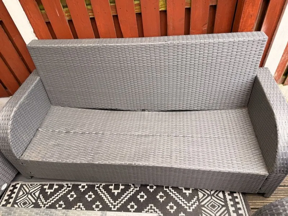 Large Grey Rattan Garden Furniture Set (Sofa, Armchairs & Tables) - No Cushions - Image 3