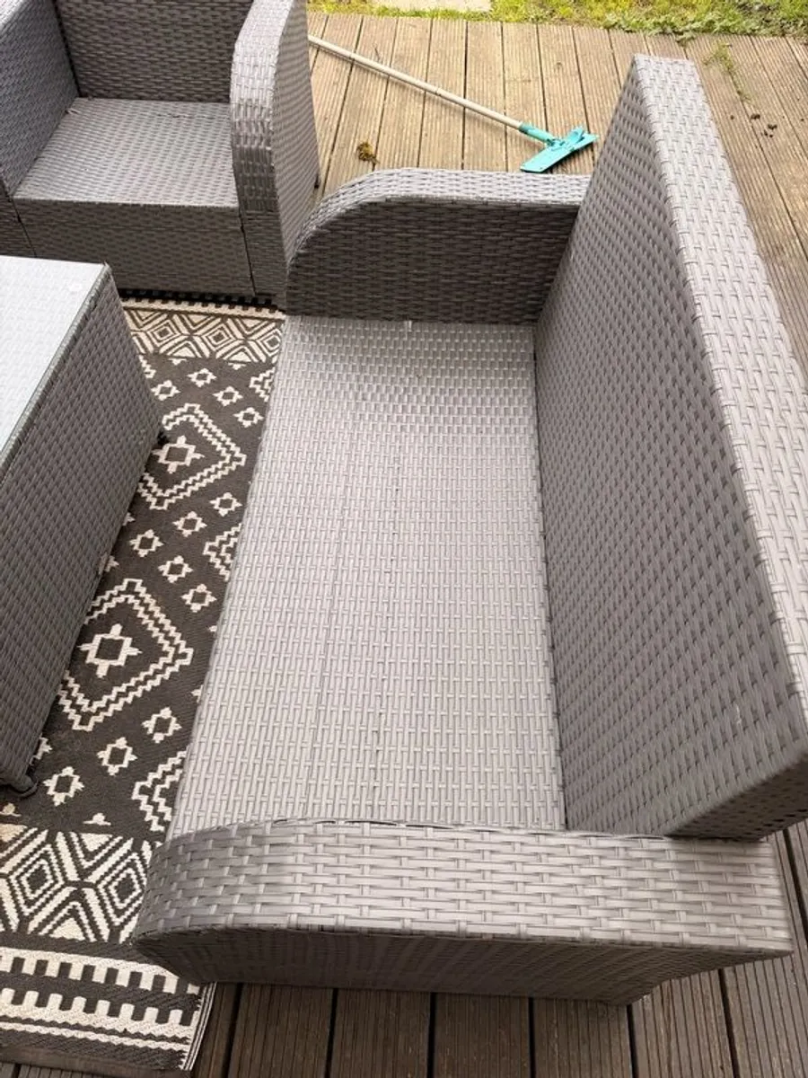 Large Grey Rattan Garden Furniture Set (Sofa, Armchairs & Tables) - No Cushions - Image 4