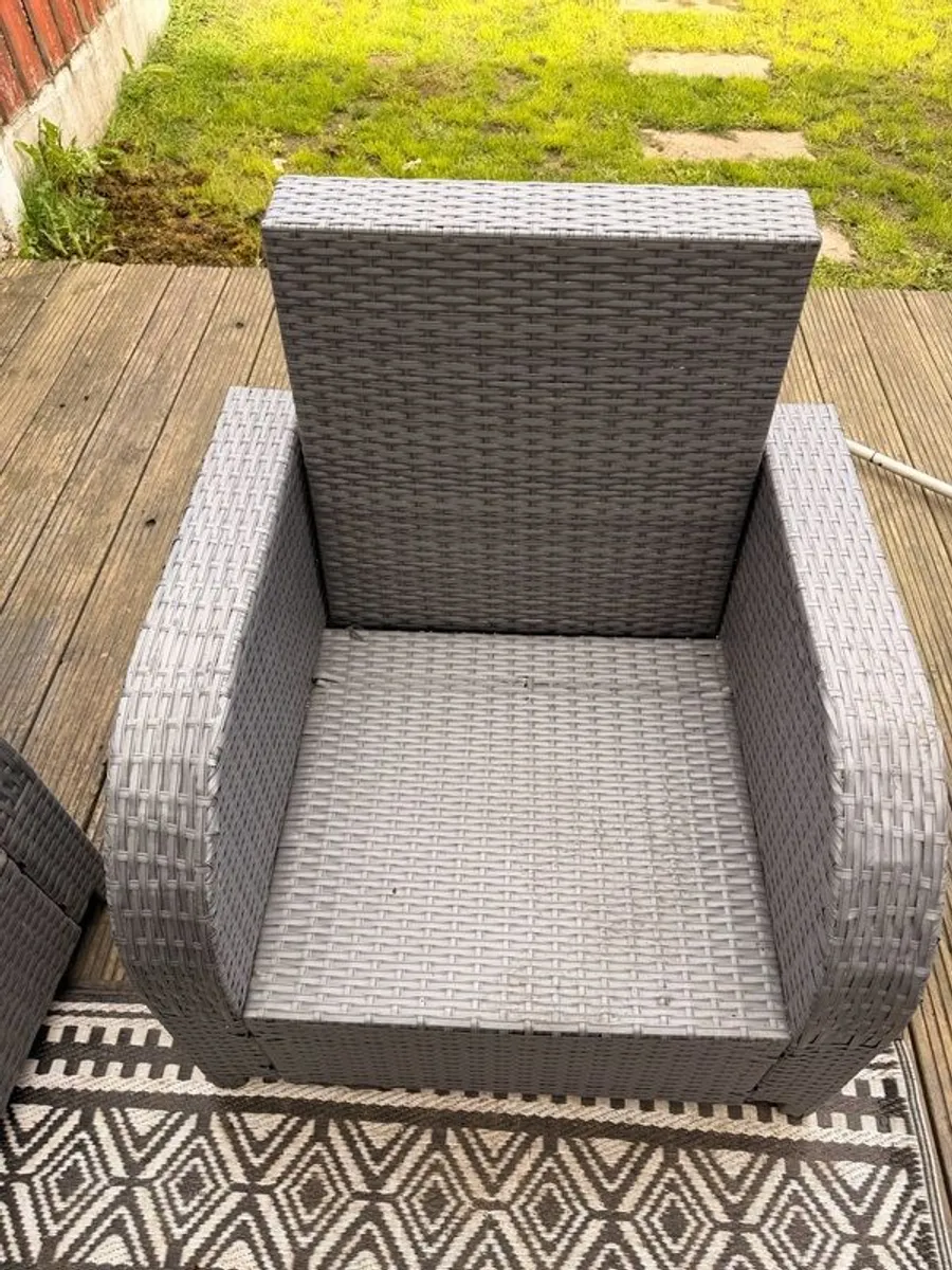 Large Grey Rattan Garden Furniture Set (Sofa, Armchairs & Tables) - No Cushions - Image 1