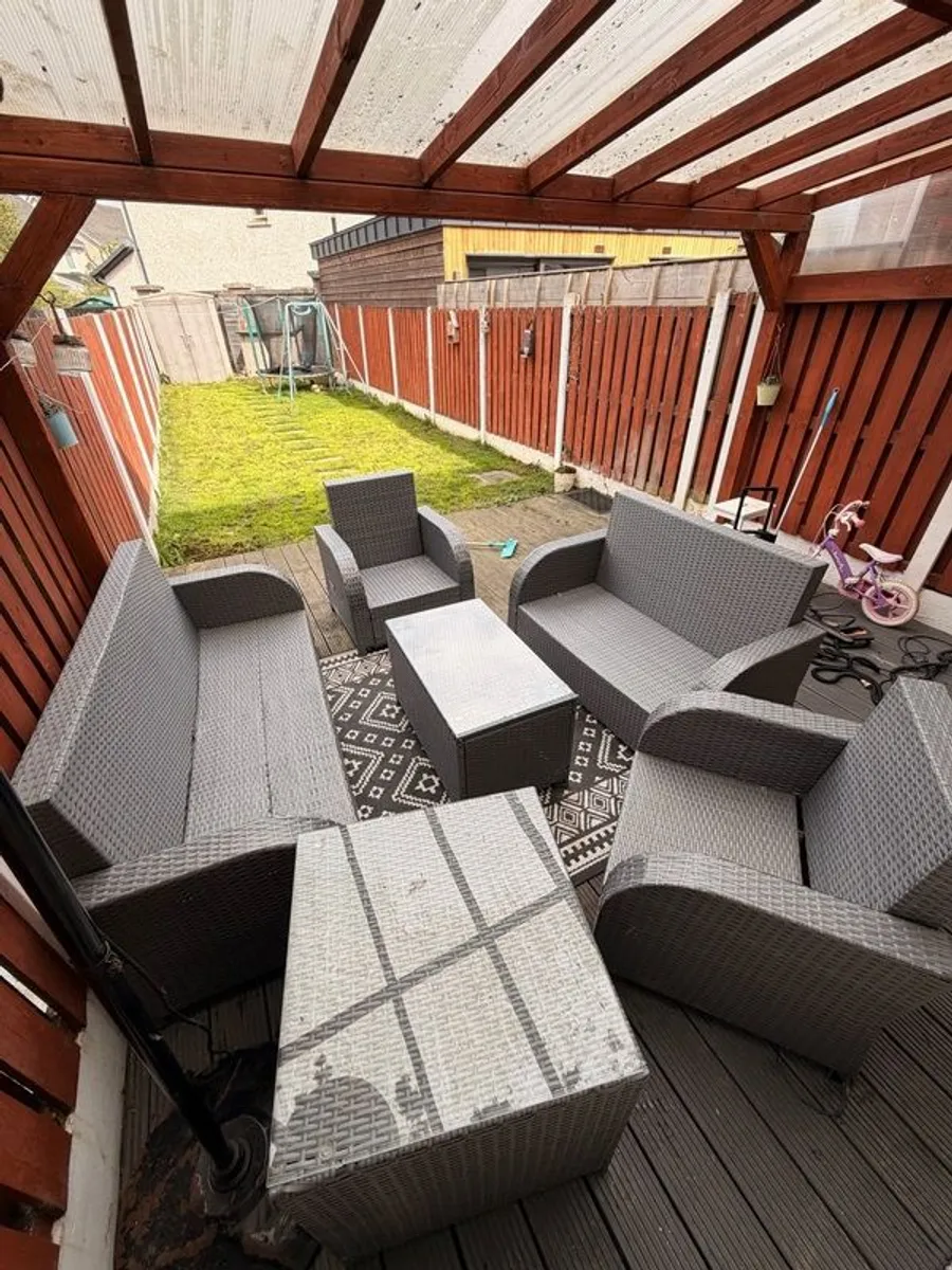 Large Grey Rattan Garden Furniture Set (Sofa, Armchairs & Tables) - No Cushions - Image 2