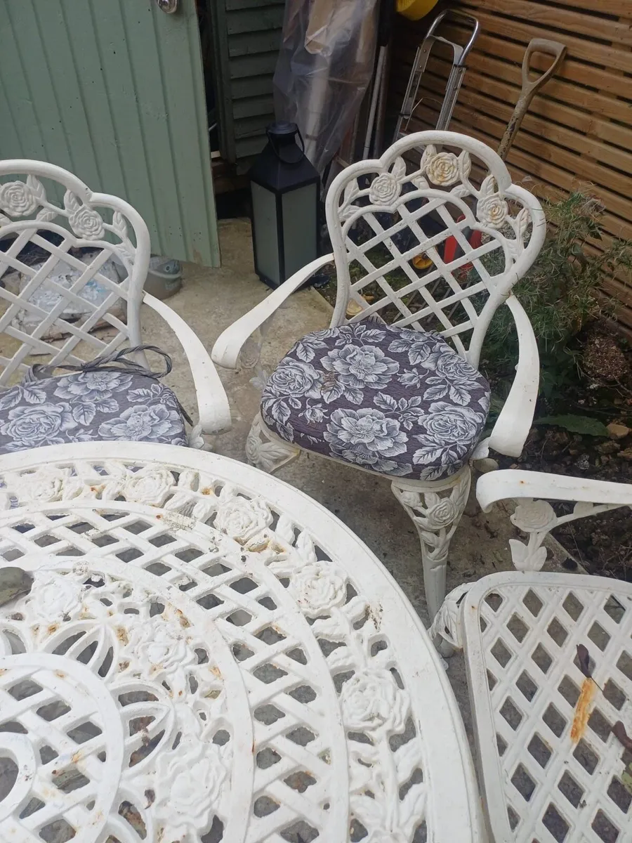 Heavy duty cast iron table & chairs - Image 4