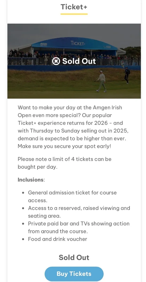 Irish Open Golf - Sunday x 2 - Ticket+