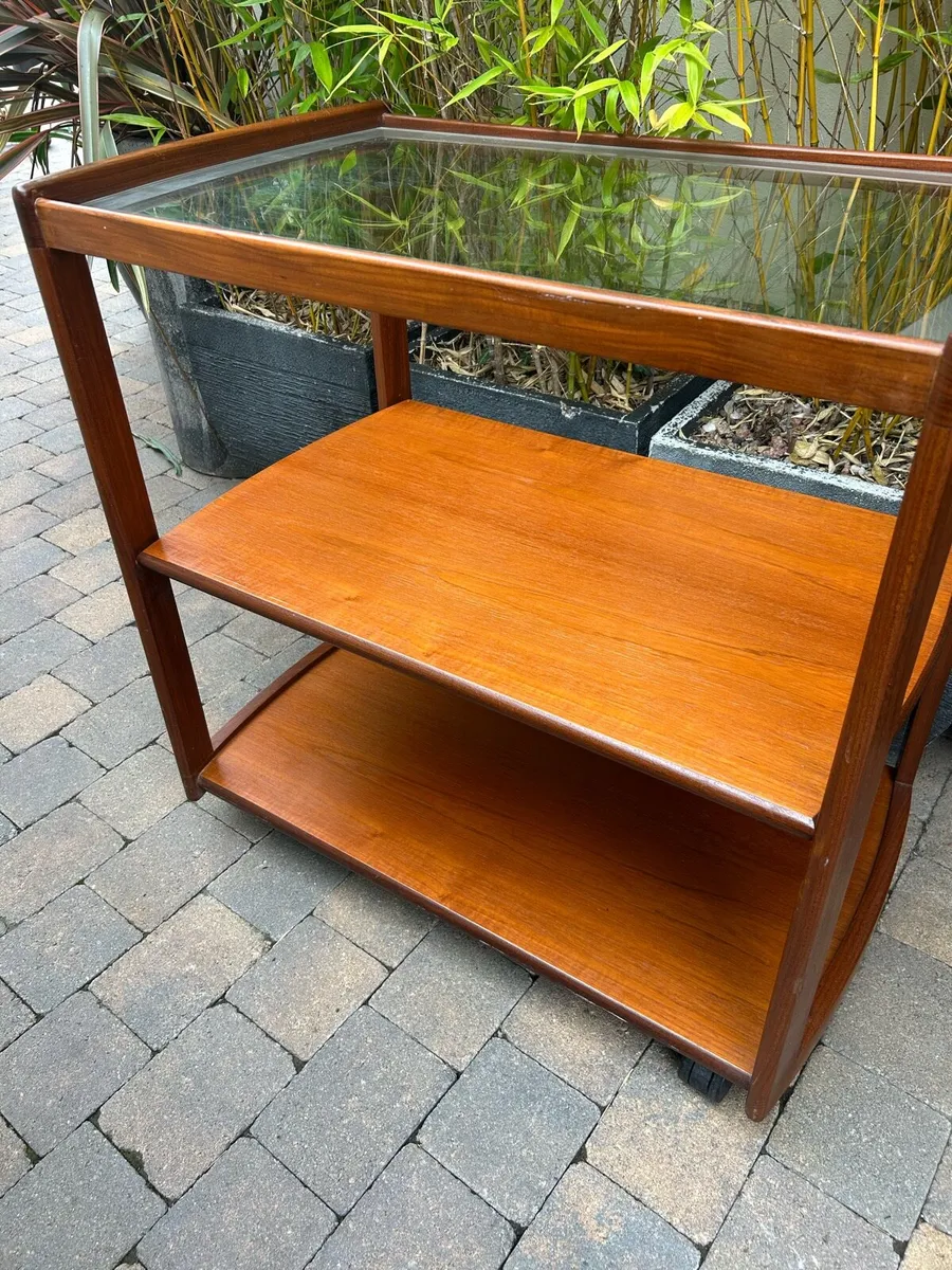 Mid century solid teak trolley bookcase - Image 2