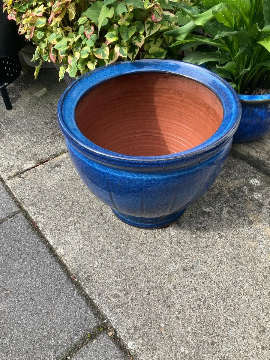 Large Pale Blue Glazed Ceramic Garden Planter - Image 1