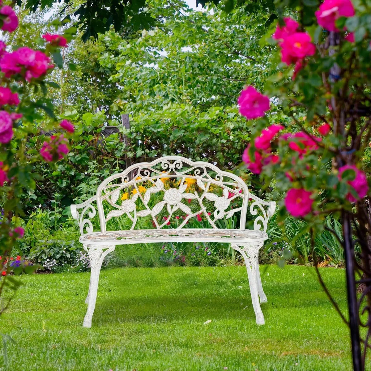 Garden Bench 2 Seater Roses Terrace Balcony Cast - Image 2