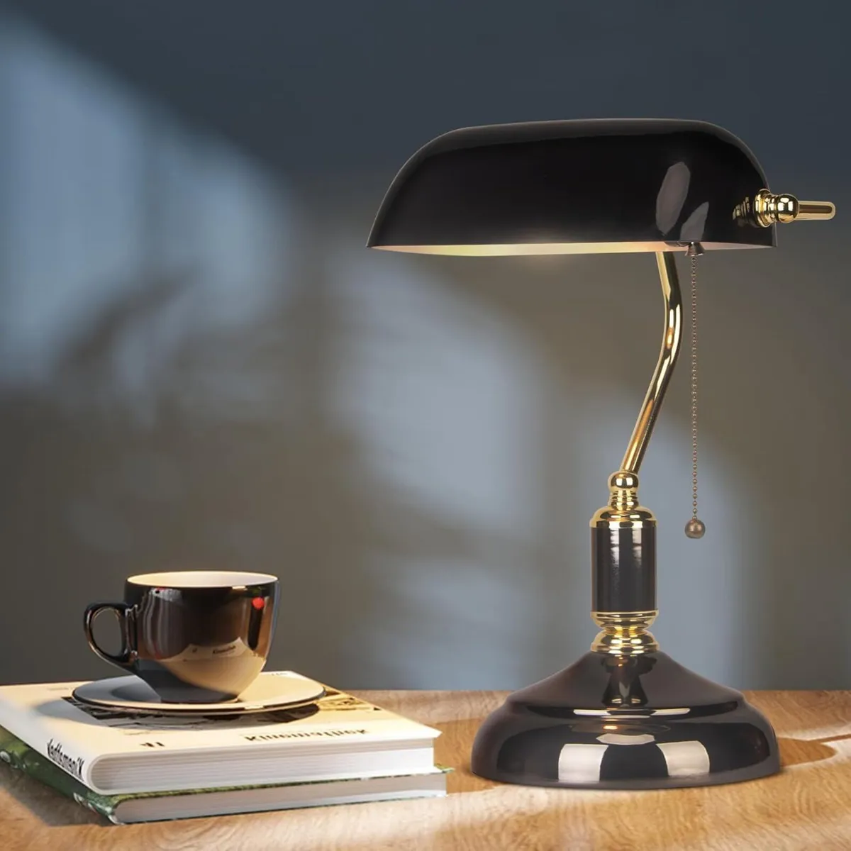 Office Desk Lamp Vintage Glass Table with Brass - Image 1