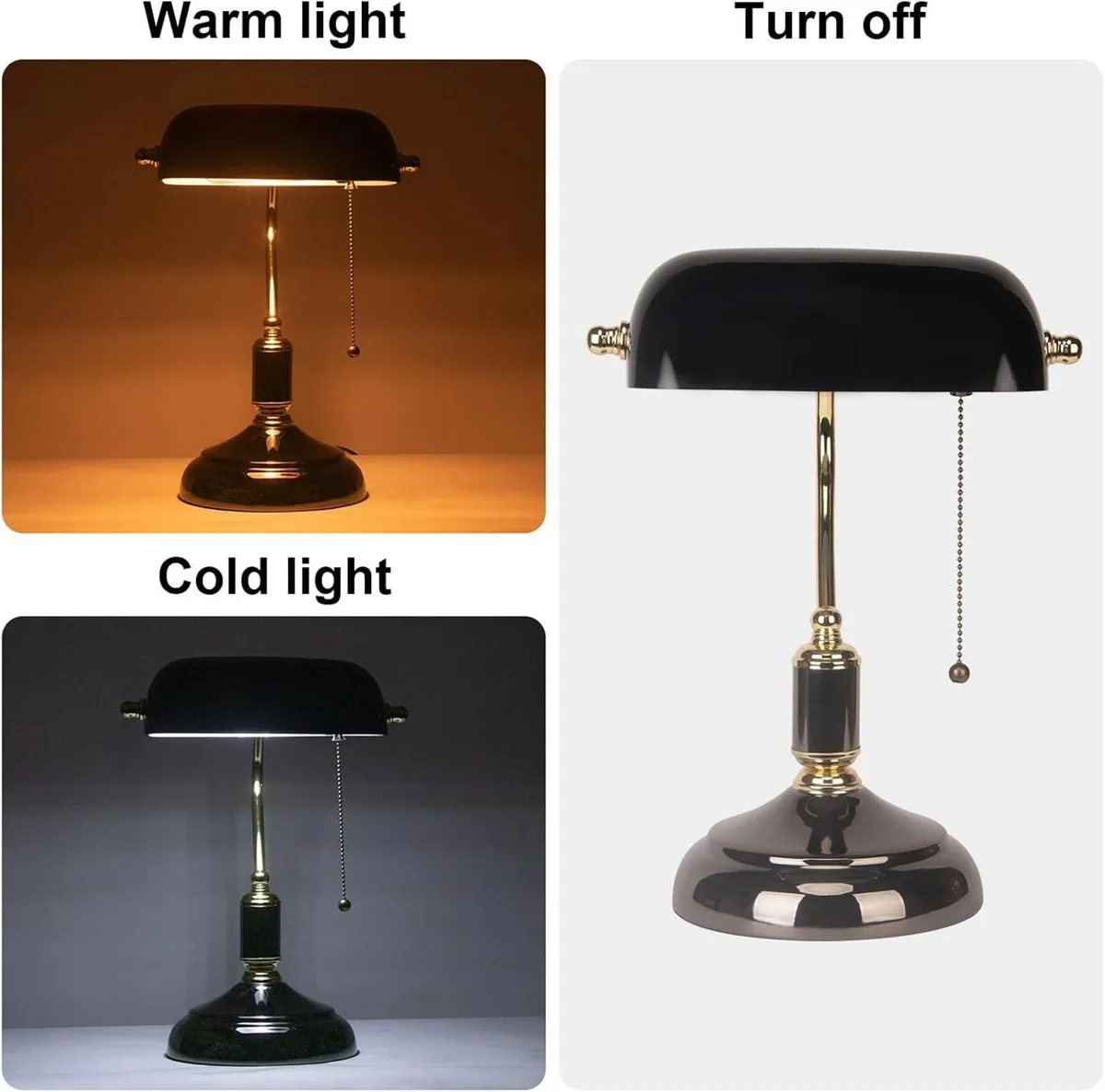 Office Desk Lamp Vintage Glass Table with Brass - Image 3