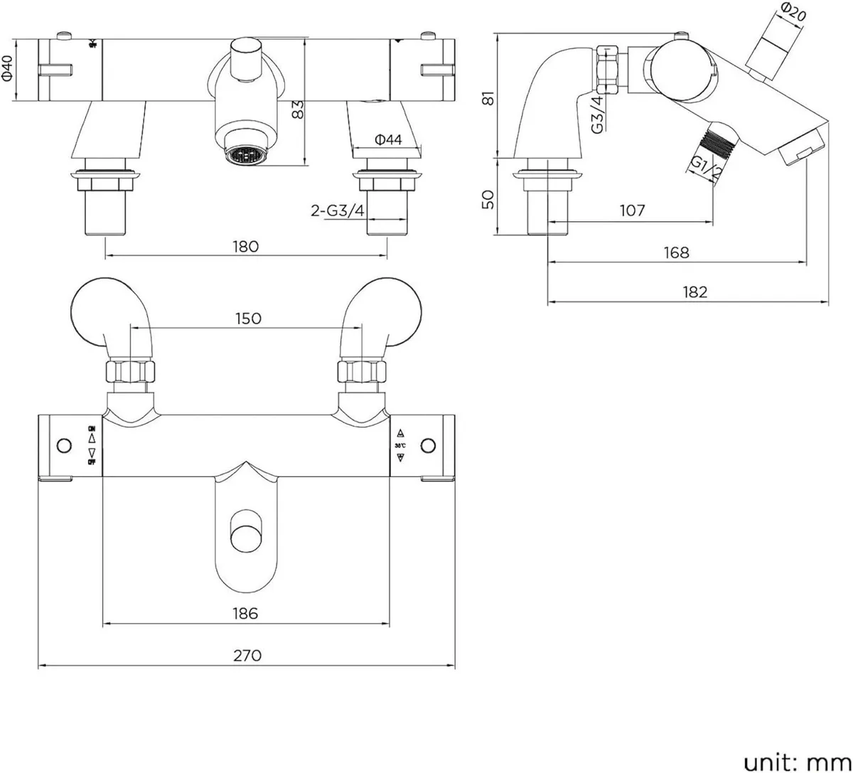 Dune Thermostatic Bath Shower Mixer Tap Bathroom - Image 4