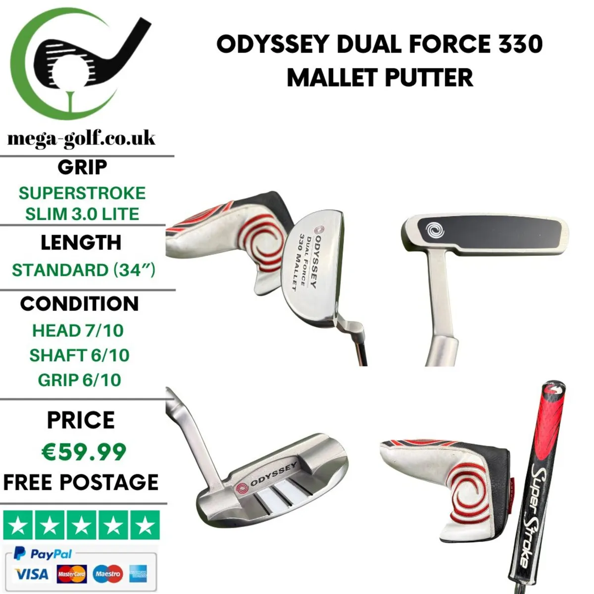 Odyssey Dual Force 330 Mallet Putter / 34" - Image 1