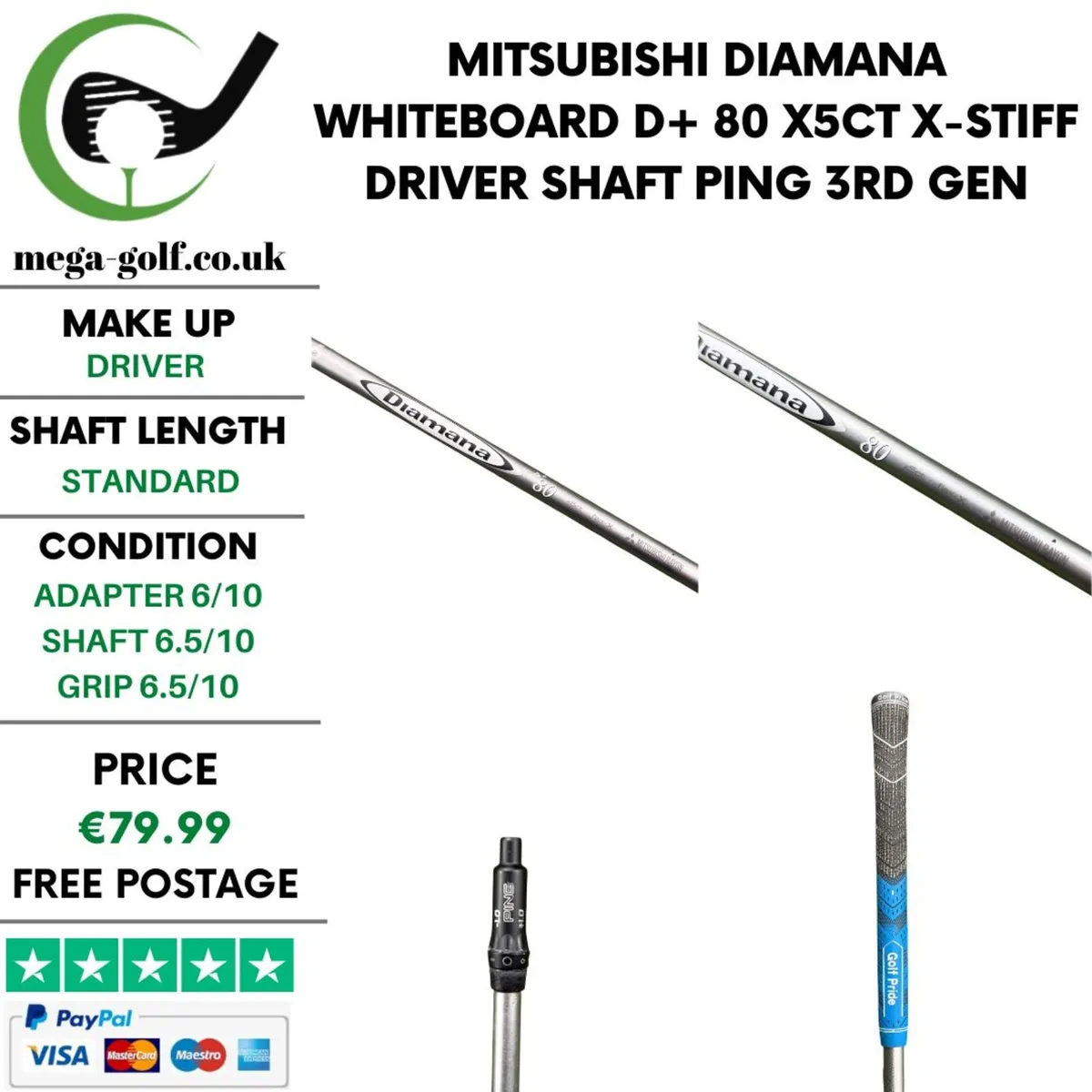 Mitsubishi Diamana Whiteboard D+ 80 x5ct X-Stiff - Image 1