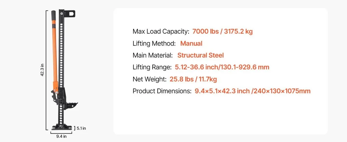 Heavy Duty Lift Jack, Farm Jack,Off Road Jack 42" - Image 3