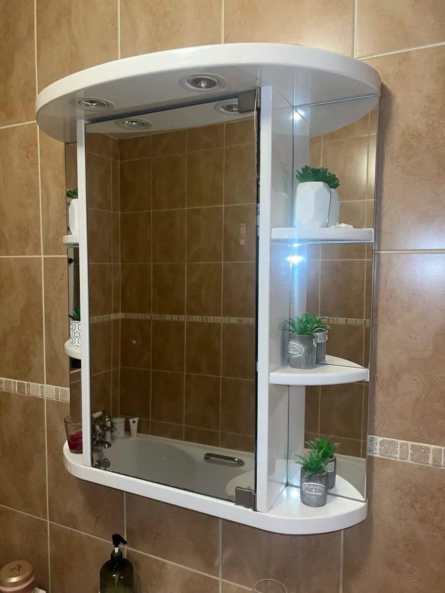 Bathroom mirror with shelving behind - Image 1