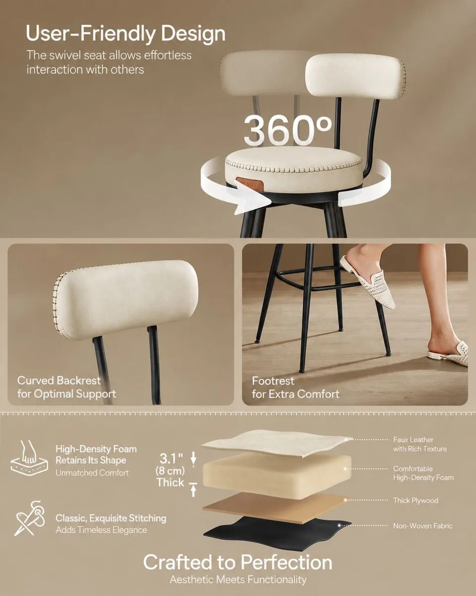 2 x new kitchen barstools (Cream) FREE DELIVERY - Image 4
