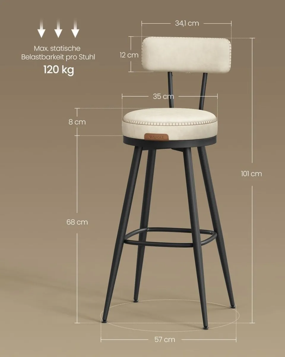2 x new kitchen barstools (Cream) FREE DELIVERY - Image 2