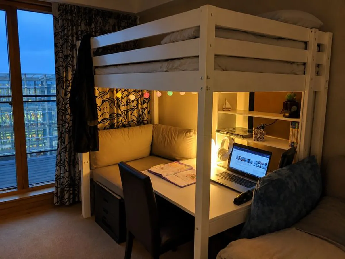 High bed with built in desk and couch (brand Flexa) - Image 1