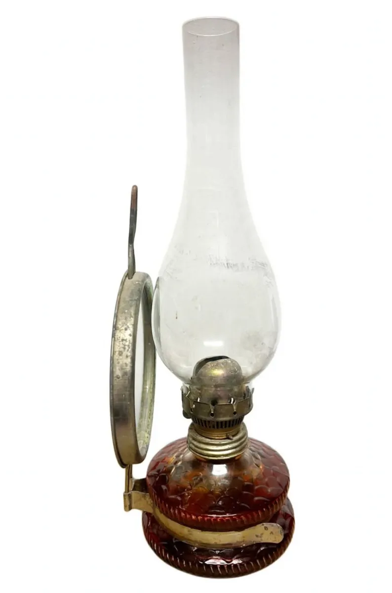 Vintage Amber glass oil lamp - Image 1