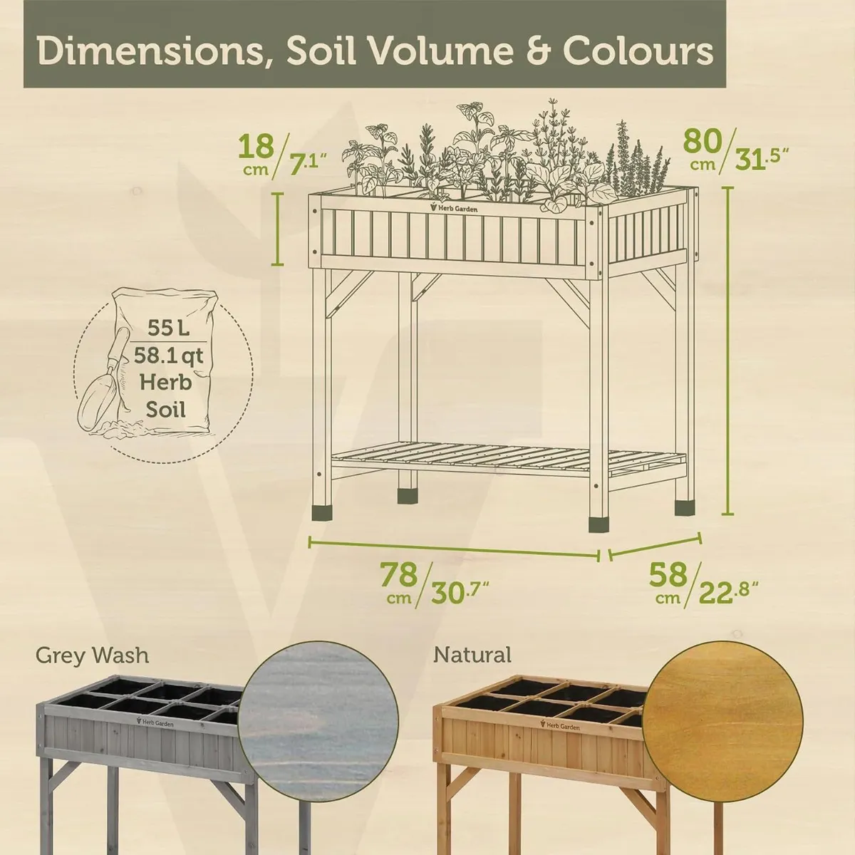 8 Pocket Herb Planter Natural 78x58x80CM - Image 2