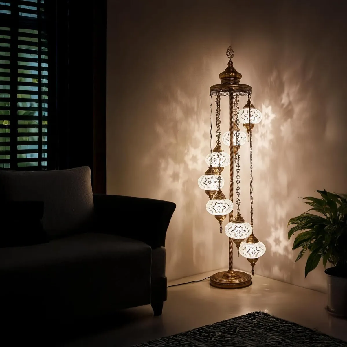 Turkish Moroccan Mosaic Floor Lamp 7 Globes 5FT - Image 3