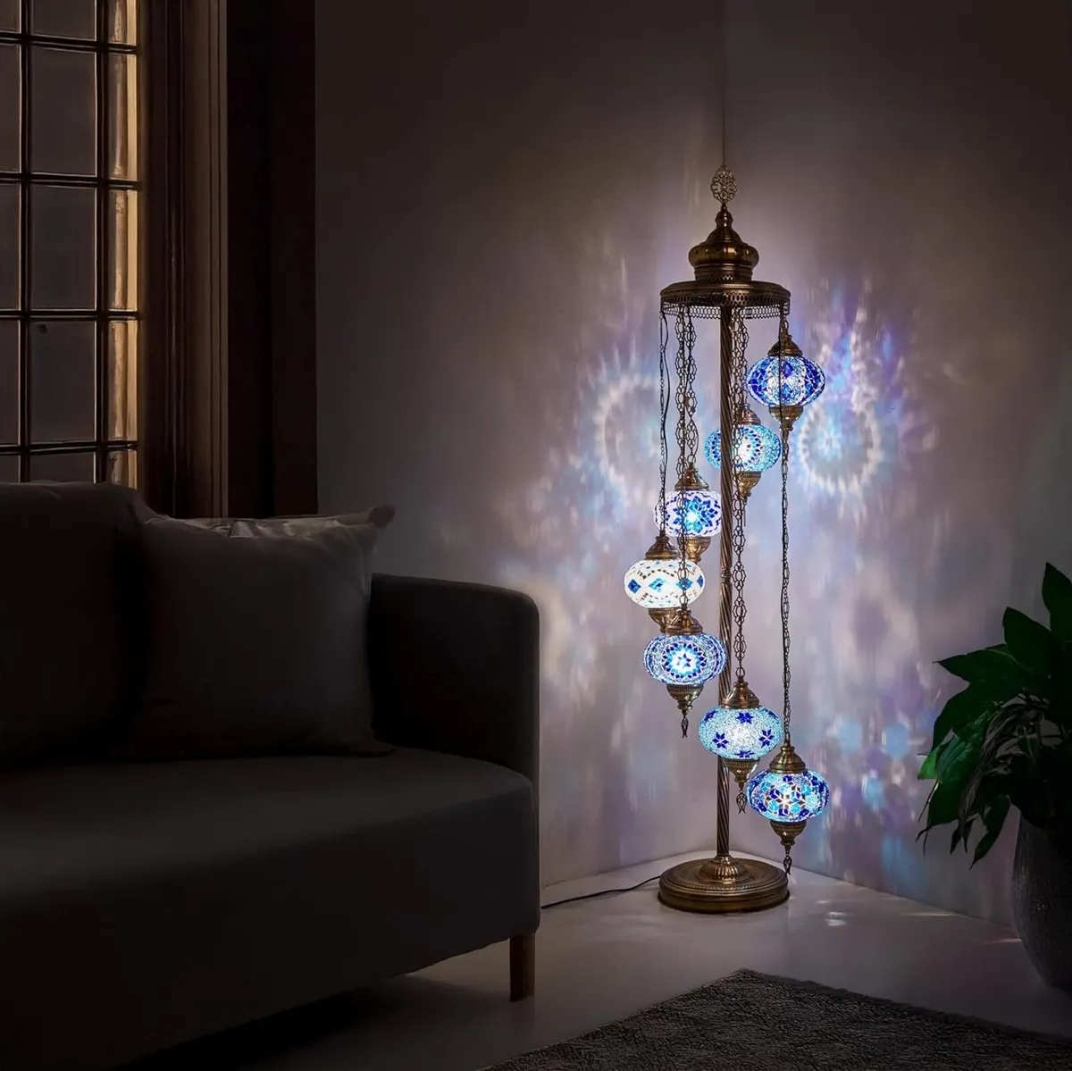 Turkish Moroccan Mosaic Floor Lamp 7 Globes 5FT - Image 4