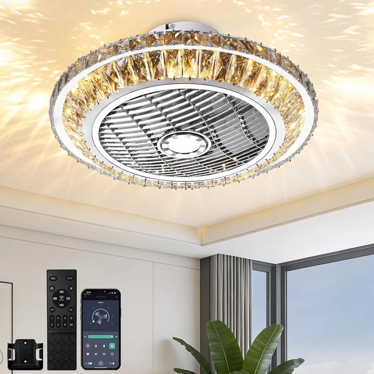 Ceiling Fan with Lamp Crystal LED Light 72W - Image 1