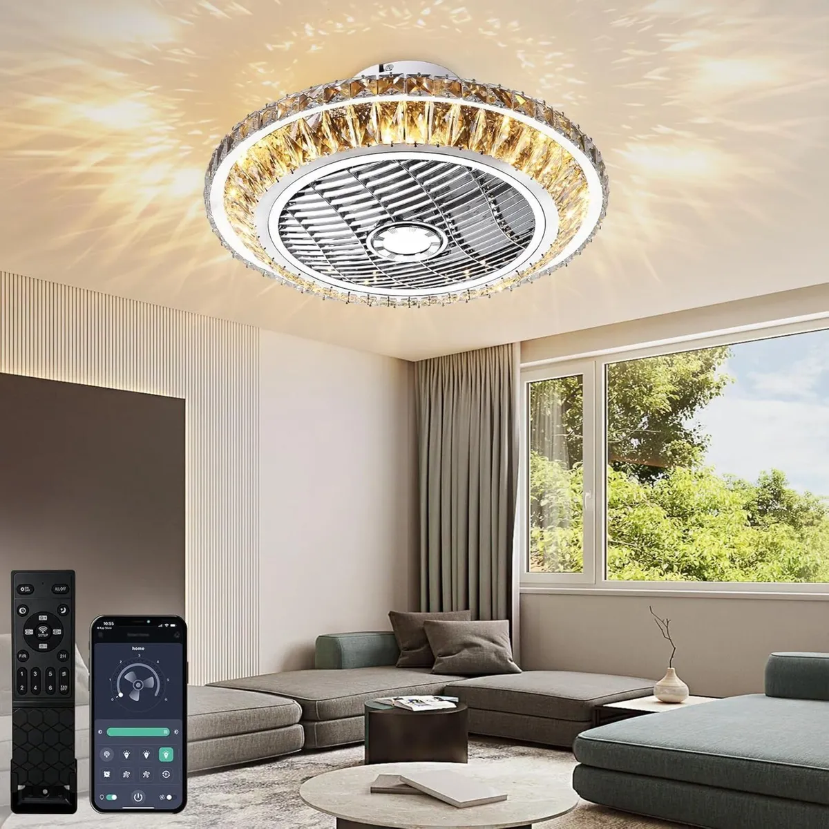 Ceiling Fan with Lamp Crystal LED Light 72W - Image 2