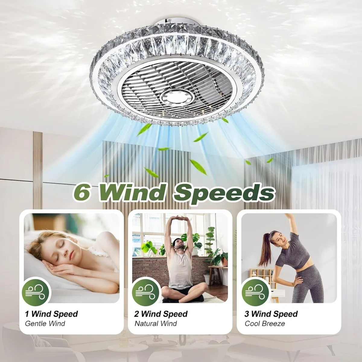 Ceiling Fan with Lamp Crystal LED Light 72W - Image 4