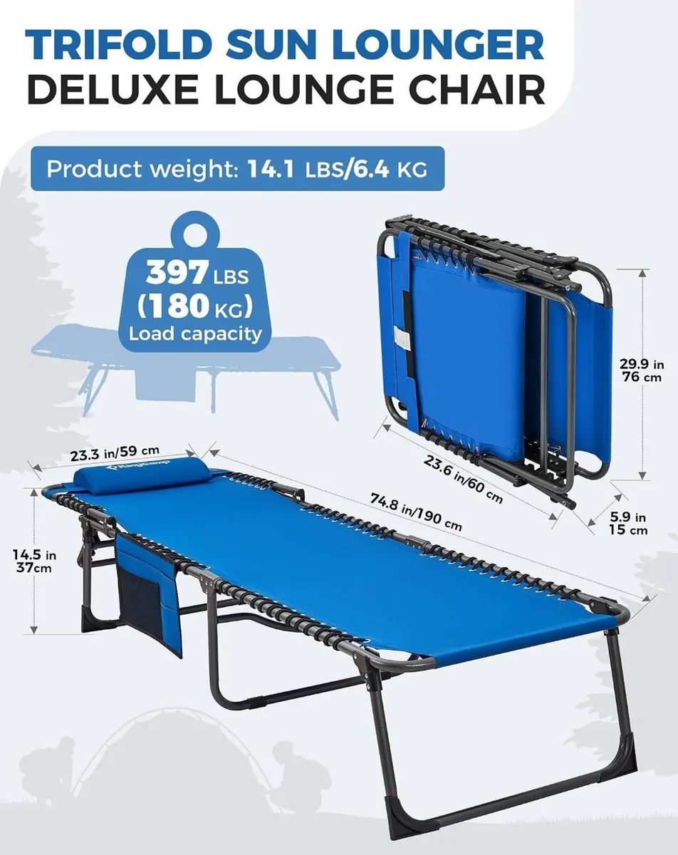 Sun Lounger with 5-Position Adjustable Backrest - Image 2