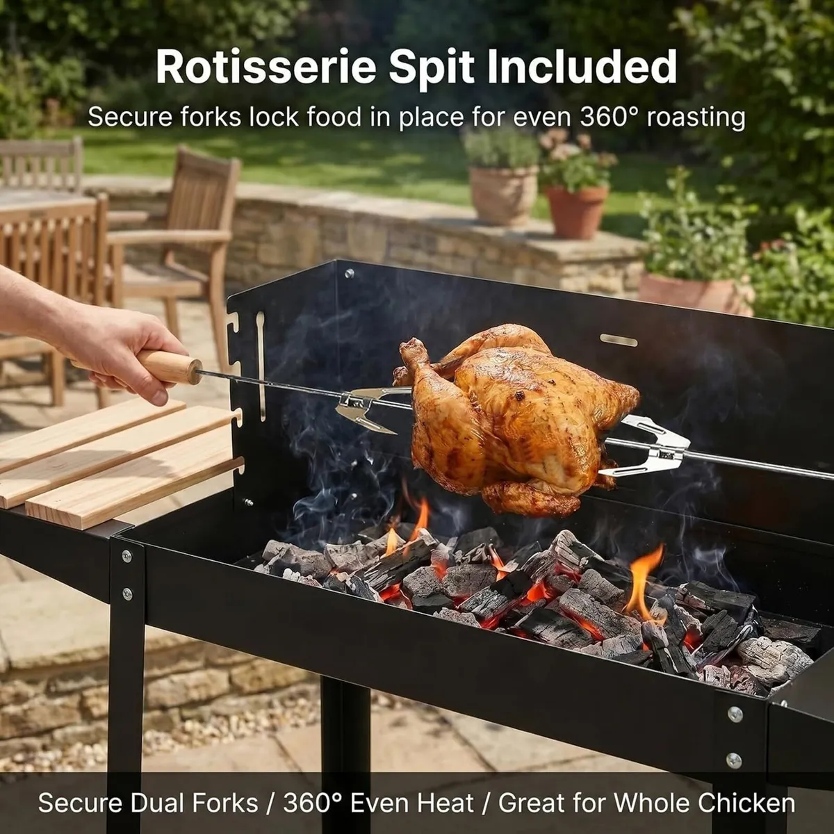 Charcoal Barbecue Grill Trolley with Rotisserie - Image 4