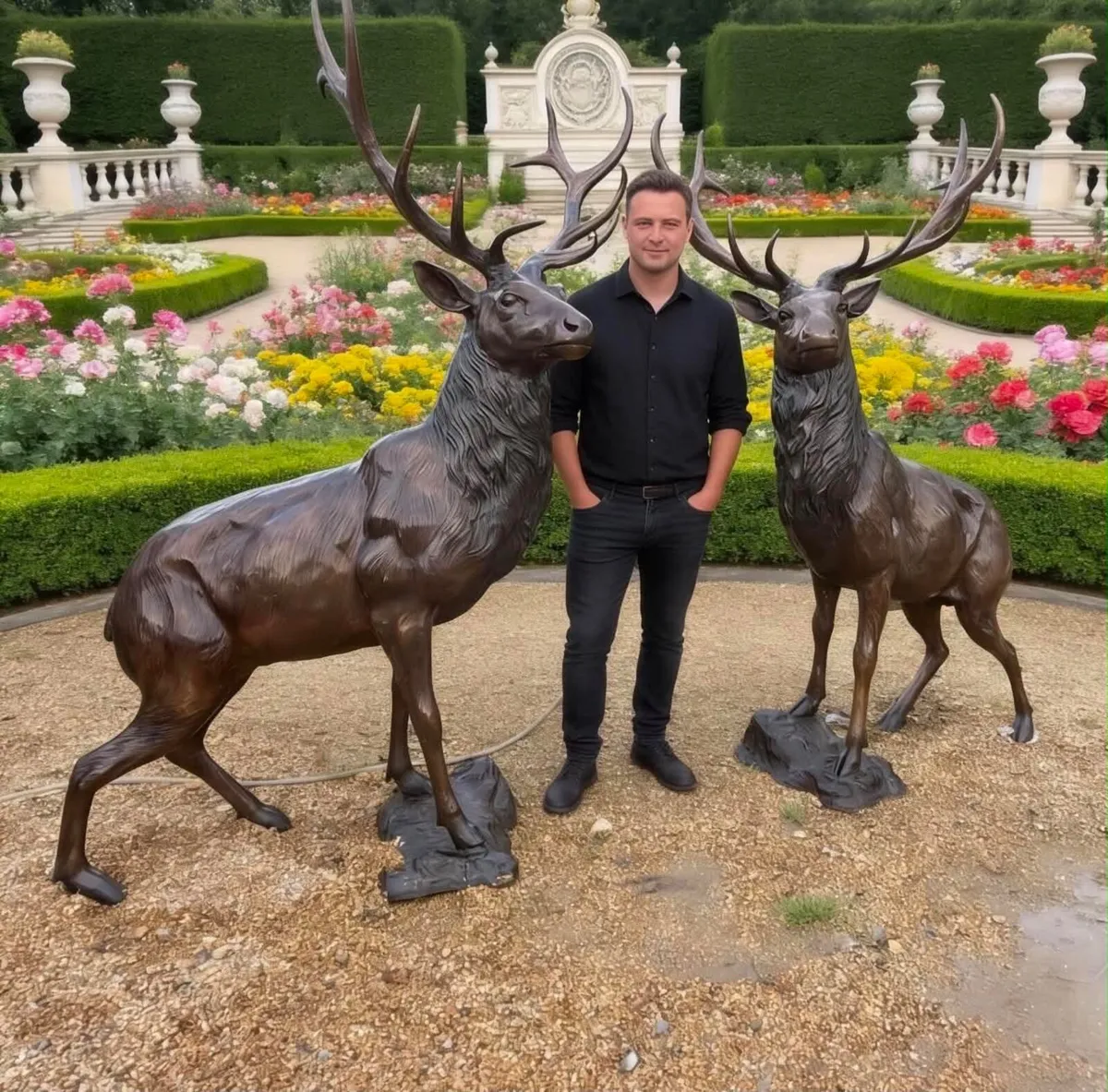 Pair of bronze deers