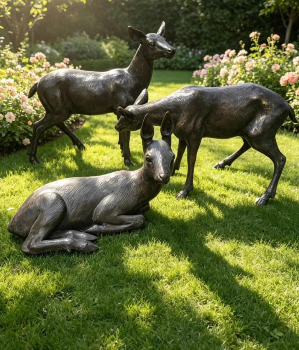 Bronze baby deers family - Image 1