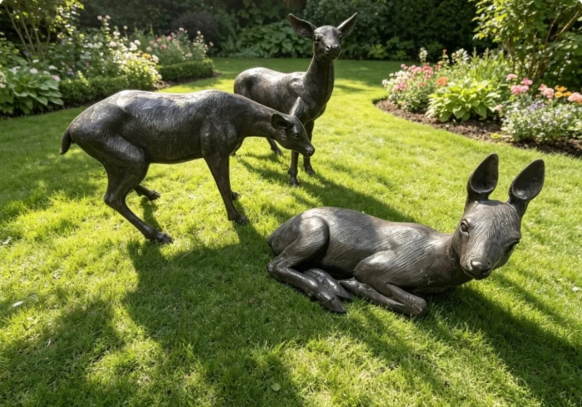 Bronze baby deers family - Image 2