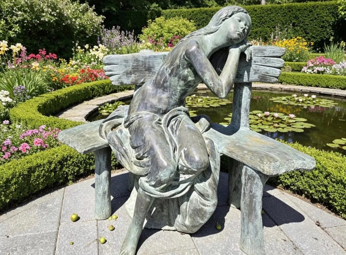Antique bronze women on bench