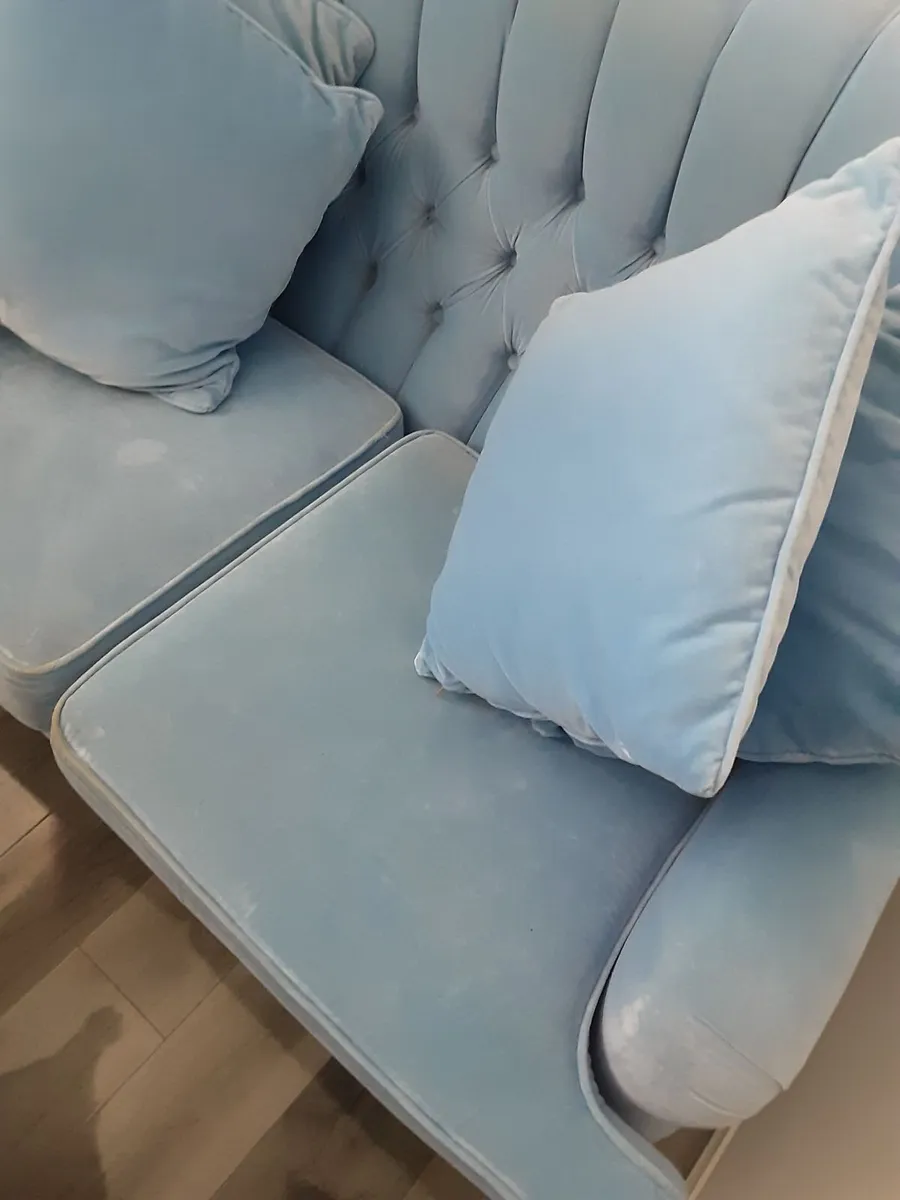 Blue velvet buttoned antique Dutch buttoned sofa - Image 3