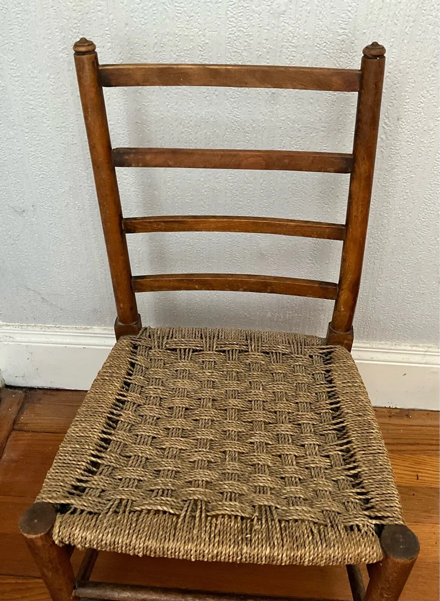 Vintage Hardwood Rush Seated Childs Chair - Image 2