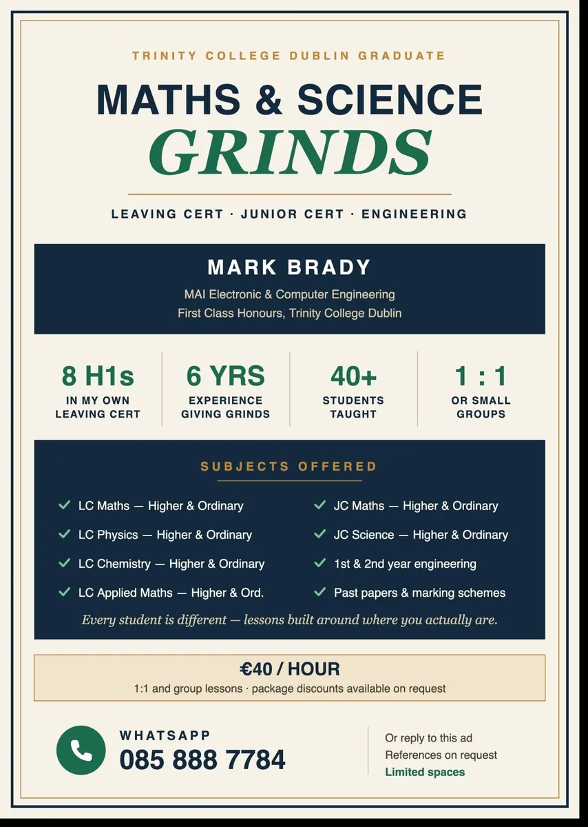 Junior & Leaving Certificate Grinds/Tutoring - Image 1