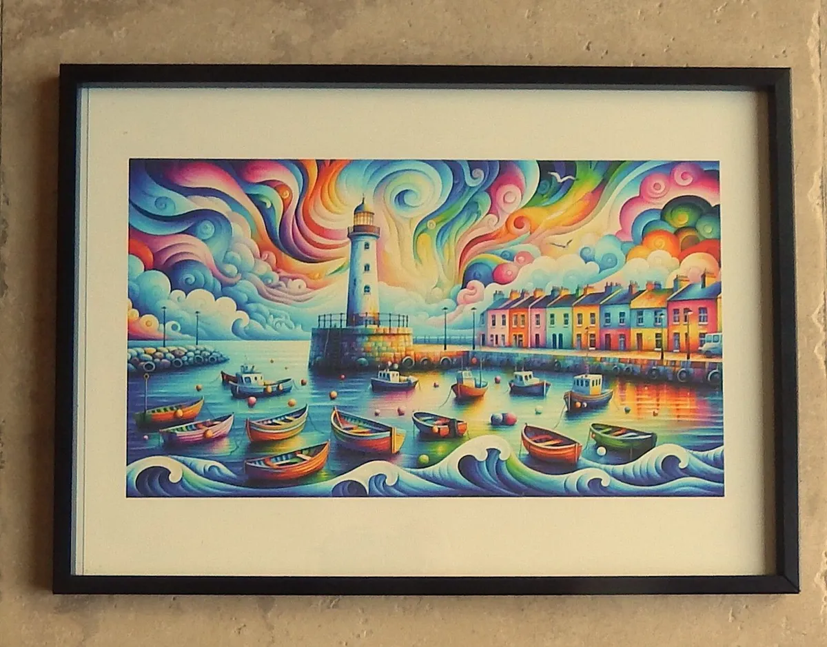 Colourful Framed Print of Harbour - Image 1