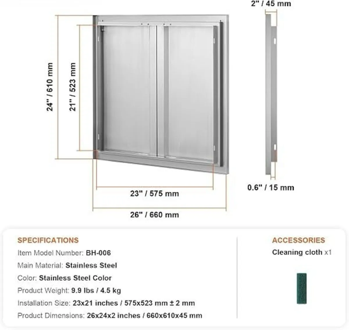 26 x 24 Inch Stainless Steel BBQ Access Door - Image 2