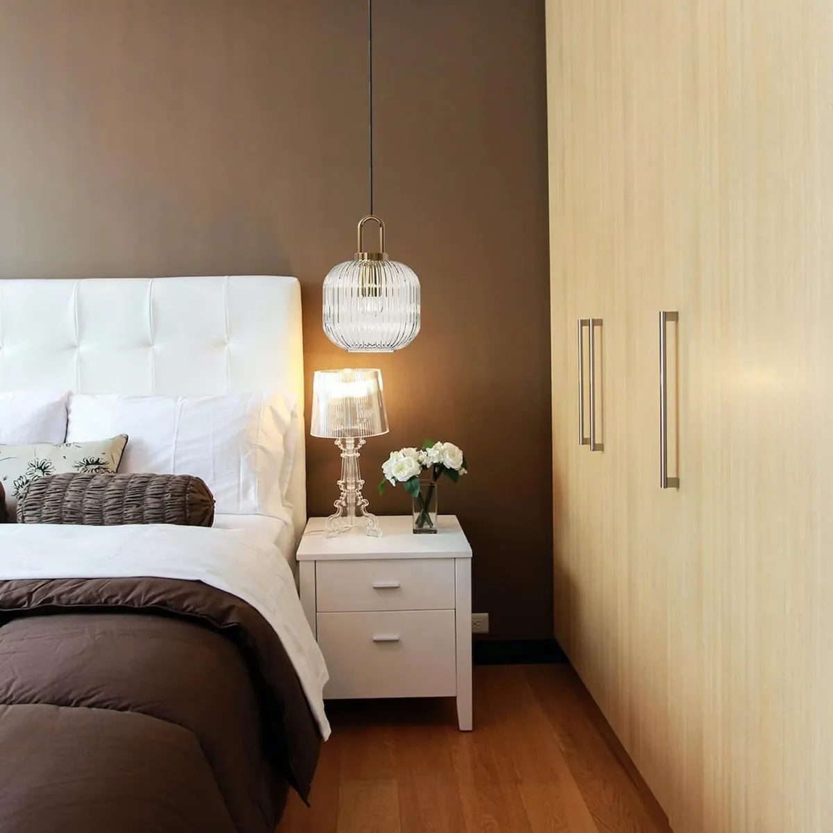 Glass Pendant Lighting with Ribbed Lamp Shade - Image 3