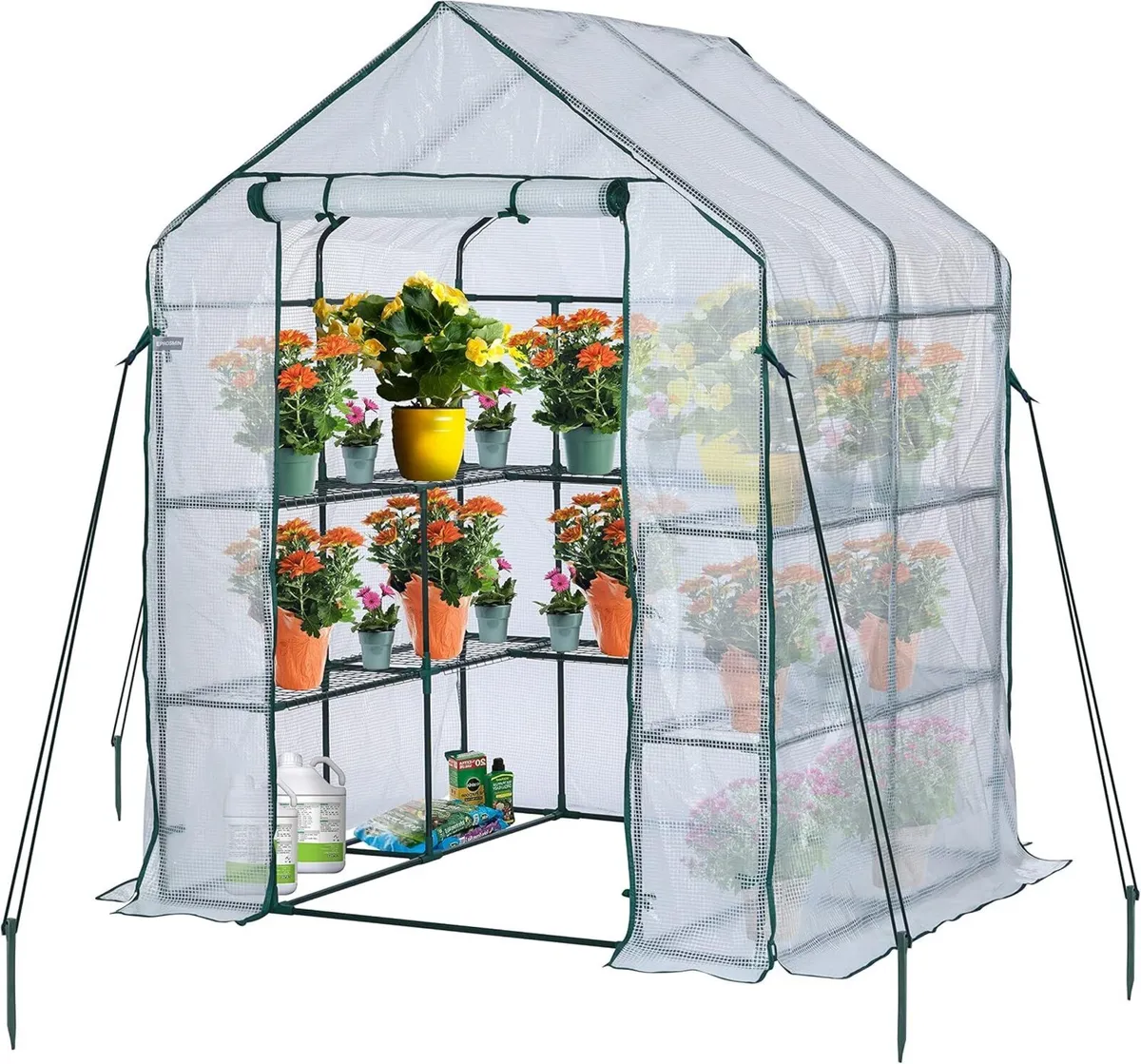 Walk in Greenhouse with 10 Shelves Reinforced Pe - Image 1